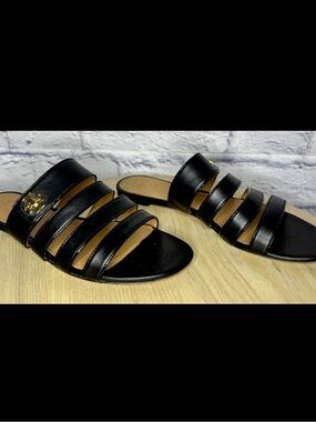 Tory Burch Kira black leather straps flat sandals size 8M